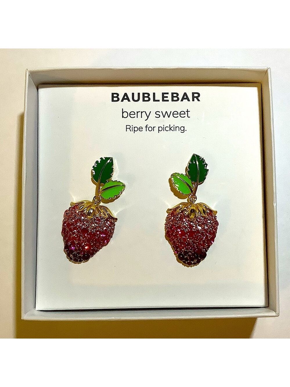 BaubleBar Berry Sweet Strawberry Earrings Rhinestone Crystal New